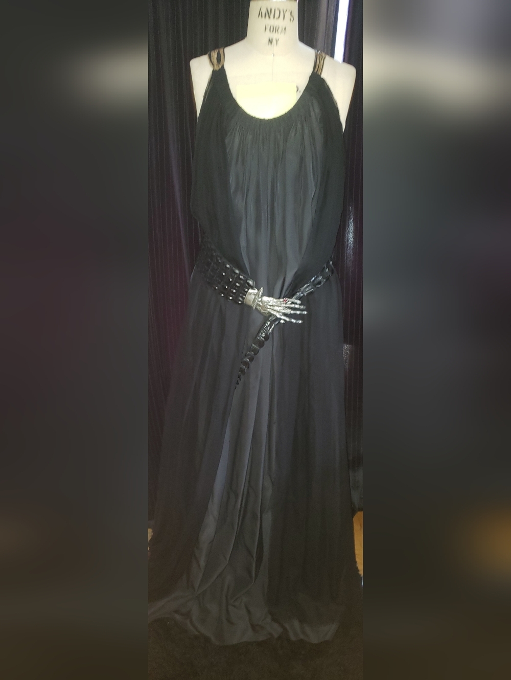 Vtg. Lanvin 2007 Made In France 100% Silk Black Flowy Maxi Dress W Metal Chains